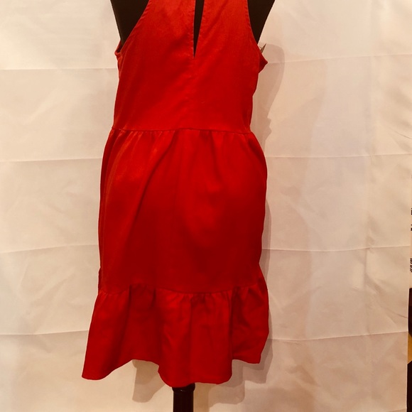 Red Short Dress With Ruffle Bottom - Picture 5 of 5